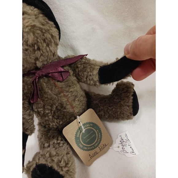 1990 Boyds Bears Auntie Alice PLUSH Teddy CERTIFICATE & Velvet Hat Silk Roses - Picture 4 of 14